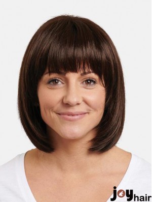 12 inch 100% Hand-Tied Remy Human Hair Chin Length Brown Straight Perfect Bob Wigs