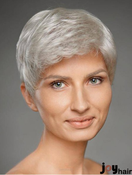 4 inch Straight Monofilament Synthetic New Grey Wigs