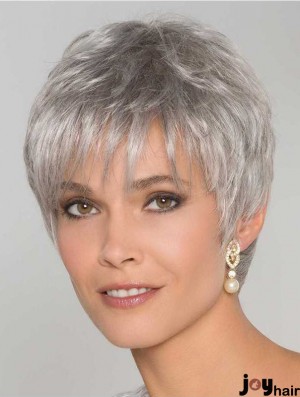 6 inch Straight Monofilament Synthetic Stylish Grey Wigs