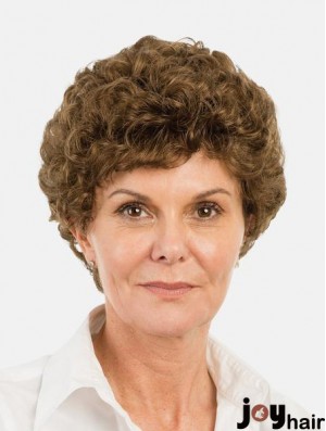 Synthetic Brown Curly 8 inch Bobs Short Monofilament Wigs