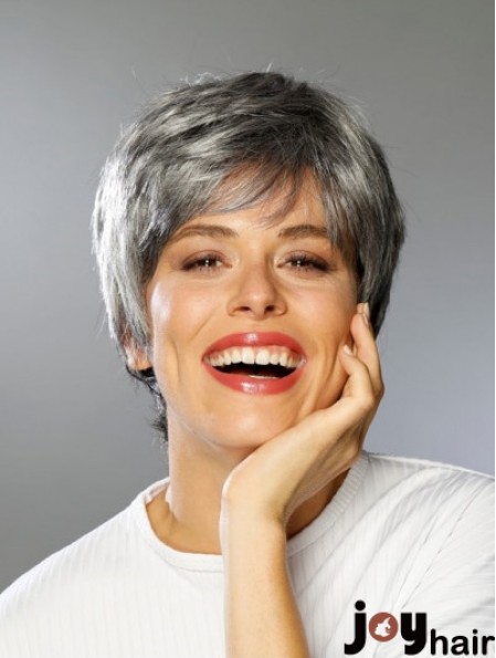 Lace Front Synthetic Short Straight Boycuts High Quality Grey Wigs