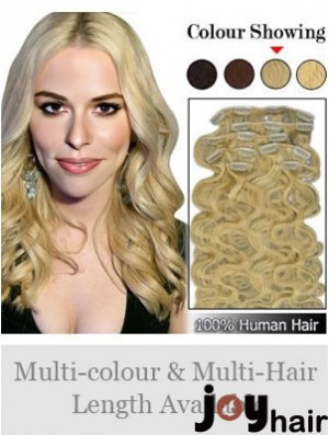 Designed Blonde Wavy Remy Human Hair Clip In Hair Extensions