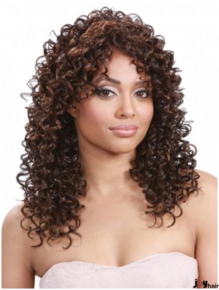 Curly Indian Remy Hair Brown Long Flexibility 3/4 Wigs