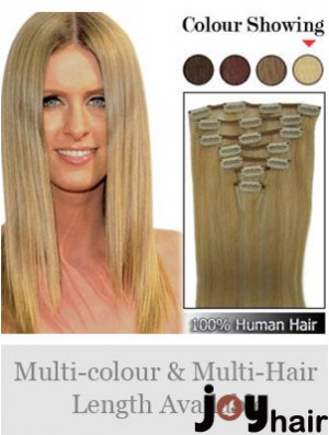 Stylish Blonde Straight Remy Human Hair Clip In Hair Extensions