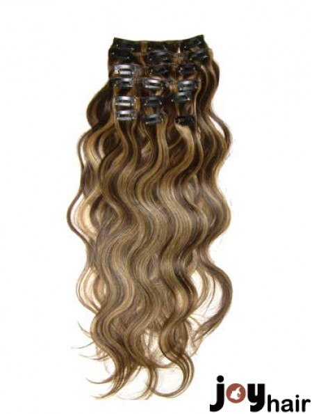 Clip In Hair Extensions With Remy Wavy Style Brown Color