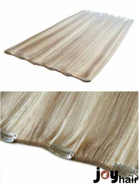 Convenient Blonde Straight Remy Human Hair Clip In Hair Extensions