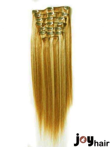 Durable Blonde Straight Remy Human Hair Clip In Hair Extensions