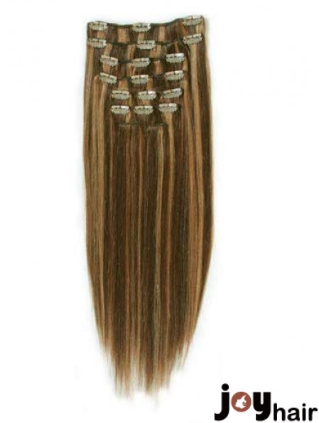 Fashion Brown Straight Remy Human Hair Clip In Hair Extensions