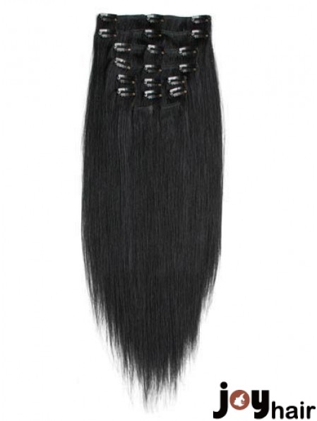 No-Fuss Black Straight Remy Human Hair Clip In Hair Extensions