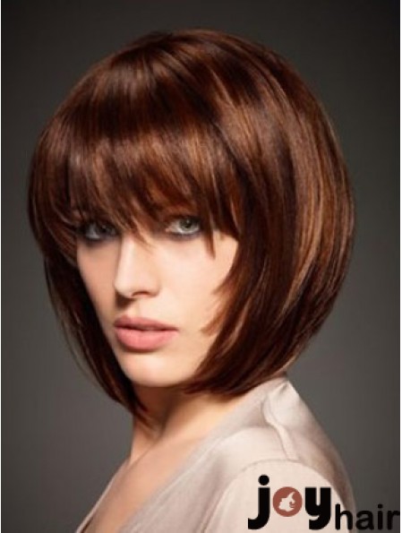 Auburn Bob Wig Human Hair Wig With Bangs Chin Length 10 Inch