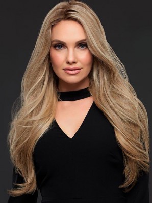 Long Blonde Wig Monofilament Human Hair Wavy Wig UK