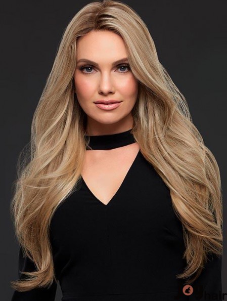 Long Blonde Wig Monofilament Human Hair Wavy Wig UK