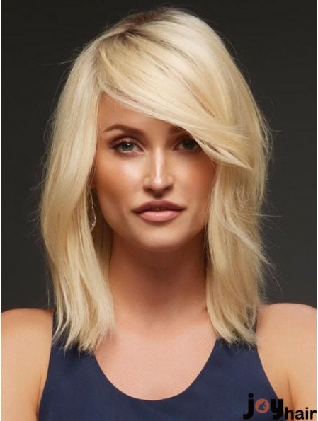 Human Hair Blonde Wig Lace Front Wig Shoulder Length 14 Inch