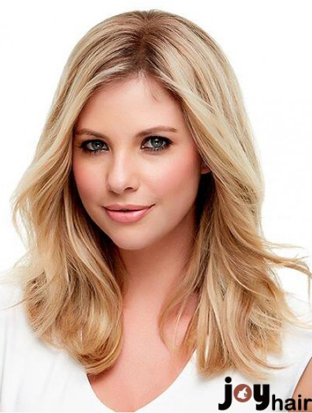 Blonde Shoulder Length Wig Monofilament Human Hair Wig Wavy Wig