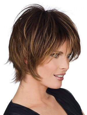 Layered Short Wig Remy Human Hair Brown Wig Capless Wigs UK