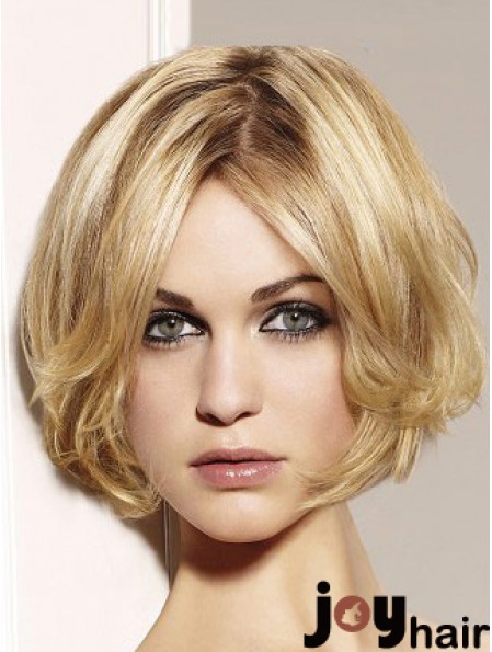 Blonde Bob Wig Remy Human Chin Length Lace Front Wavy Style