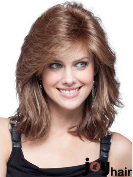 Medium Length Wig For Round Faces Wavy Wig With Fringe Remy Human Hair