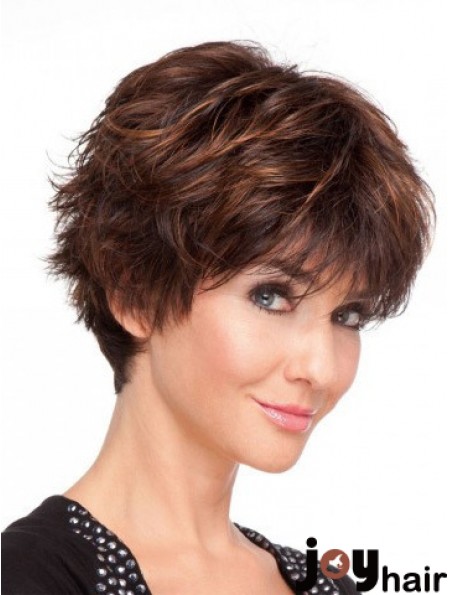 Remy Human Layered Short Wavy Monofilament Human Hair Wigs UK