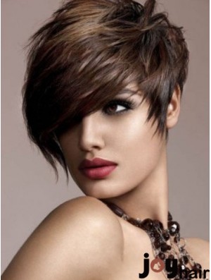 Human Hair Brown Wig Straight Style Short Length Boycuts