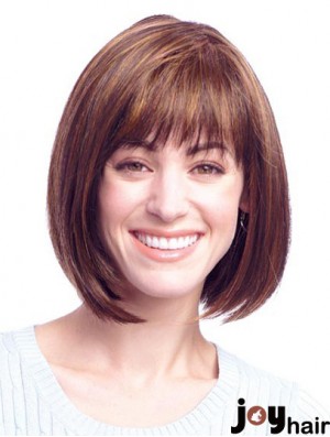 Durable Human Hair Chin Length Wig With Bangs