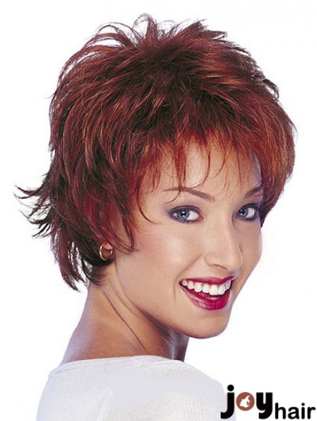 Discount Red Short Human Hair Natural Wavy Wigs