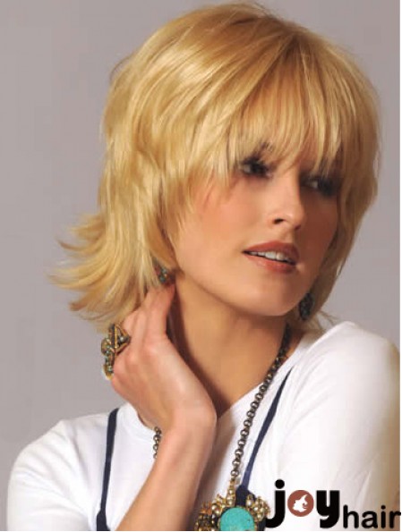 Human Hair Wavy Wigs Blonde Color Wavy Style With Capless