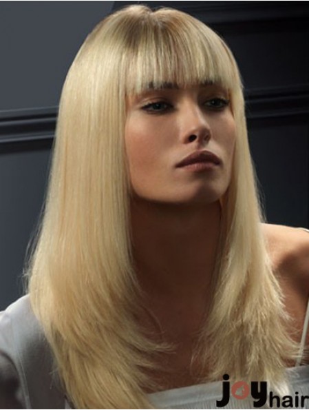 Lace Front Wigs Human Hair Straight Style Blonde Color With Bangs