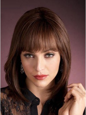 Human Hair Wig With Bangs Shoulder Length