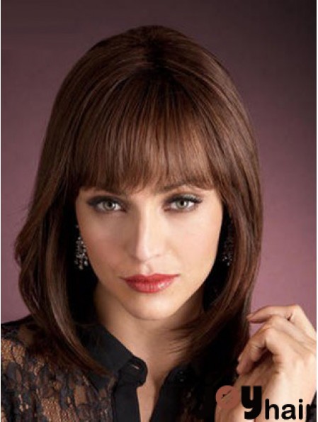 Human Hair Wig With Bangs Shoulder Length