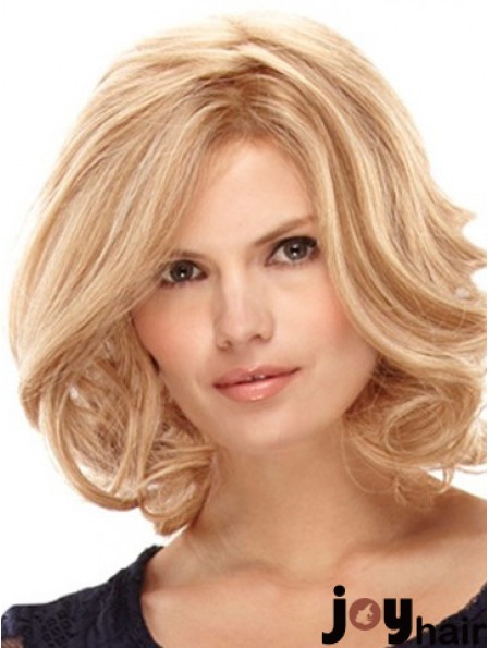 Blonde Shoulder Length High Quality Curly Layered Lace Wigs