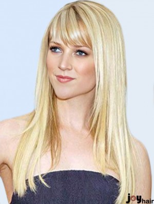 Blonde Remy Human Long Straight With Bangs Mono Wigs Human Hair