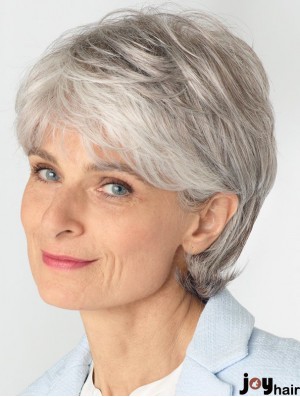 Comfortable Human hair Lace Grey Wig for Women