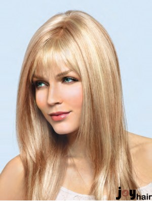 Long Wig UK Straight Human Hair Wig Blonde Hair 16 Inch