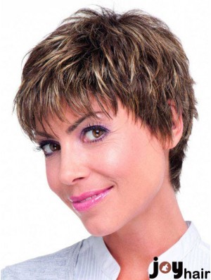 Human Hair Monofilament Topper Brown Color Straight Style Boycuts