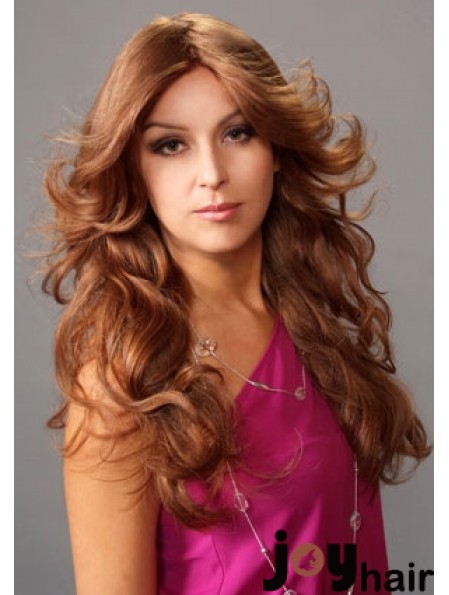 Layered Suitable Wavy Auburn Long Human Hair Lace Front Wigs