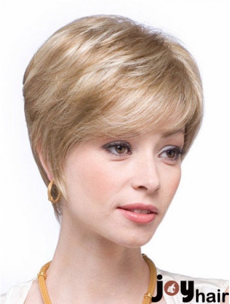 Blonde Human Hair Wigs Blonde Color Straight Style Layered