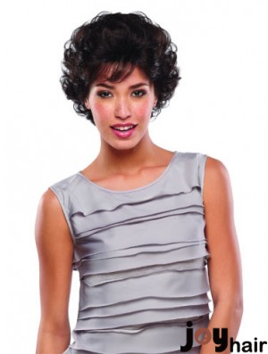 Short Curly Human Hair Lace Wigs Brown Color Classic Cut