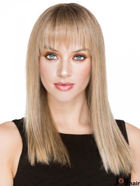 Long Human Hair Blonde Wigs With Fringe Sale