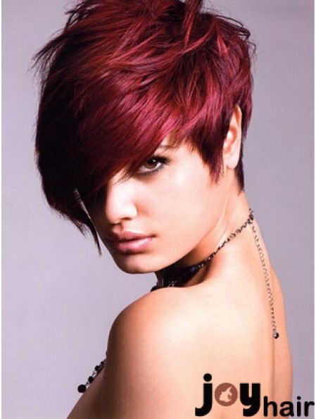 Human Hair Lace Front Wig With Bangs Short Length Red Color