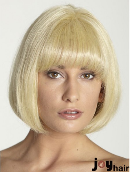 Blonde Straight Chin Length Bobs 100% Hand-tied Cheap Hair Wigs