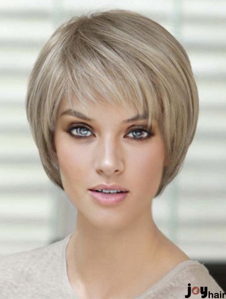 Blonde Short Straight With Bangs Monofilament Wigs