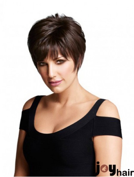 Monofilament Human Hair Wigs UK Layered Cut Short Length Straight Style