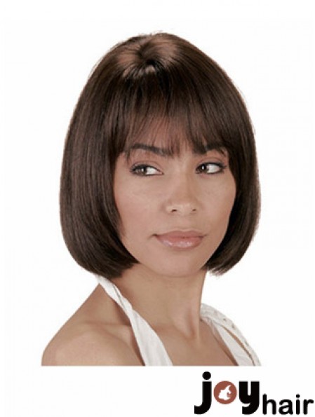 Human Hair Wig Bobs Chin Length Wig With Bangs Natural