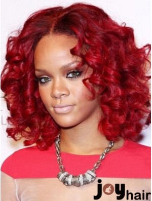 Curly Without Bangs Shoulder Length Red Good Lace Front Wigs