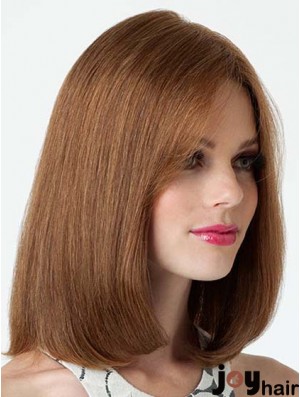 Lace Front Mono Shoulder Length Human Hair Straight Brown Fashion Bob Wigs