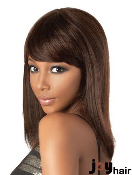 Perfect 18 inch Brown Shoulder Length With Bangs Straight Lace Wigs