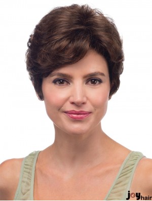 8 inch Brown Short With Bangs Wavy High Quality Lace Wigs