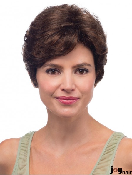 8 inch Brown Short With Bangs Wavy High Quality Lace Wigs