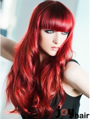 Capless Wavy 22 inch With Bangs Long Red Human Hair