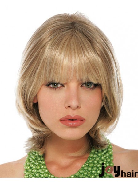 With Bangs Chin Length Blonde Straight Stylish Petite Wigs